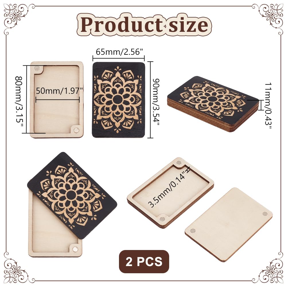 AHANDMAKER 2 pcs Wooden Needle Box Sewing Needle Storage Box Sewing Pins Organizer Exquisite Printed for Quilters, Sewers, Tailors, Black,3.15x1.97x0.14 Inch