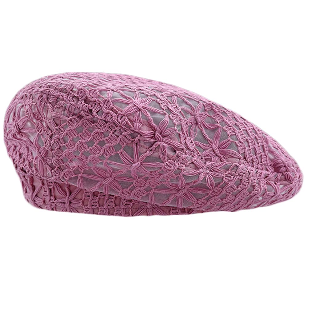 Heallege Lightweight Crochet Beret for Women Solid Color Beret Hat Slouchy Beanie for Head Accessory - purple