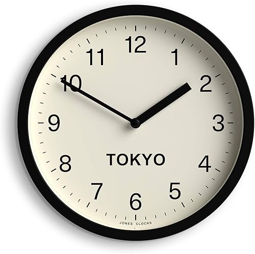 Miniatura 11 de JONES CLOCKS London Time Zone Reloj de pared | Reloj redondo pequeño y moderno | 8 pulgadas | Negro | Números fáciles de leer | Ideal para cocinas,