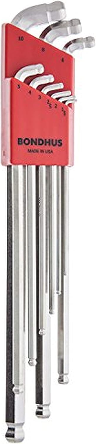 Bondhus 77099 Stubby Double Ball End L-Wrench Set with BriteGuard Finish and Extra Long Arm, 9 Piece