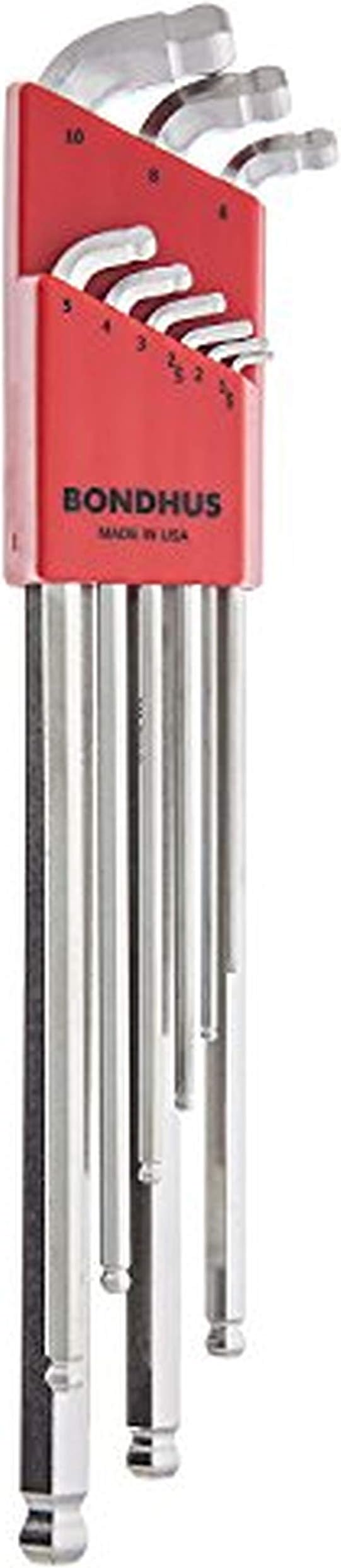 Bondhus 77099 Stubby Double Ball End L-Wrench Set with BriteGuard Finish and Extra Long Arm, 9 Piece