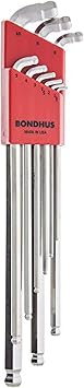 مجموعة Bondhus 77099 Stubby Double Ball End L-Wrench مع لمسة نهائية من BriteGuard وذراع طويلة جدًا، 9 قطع