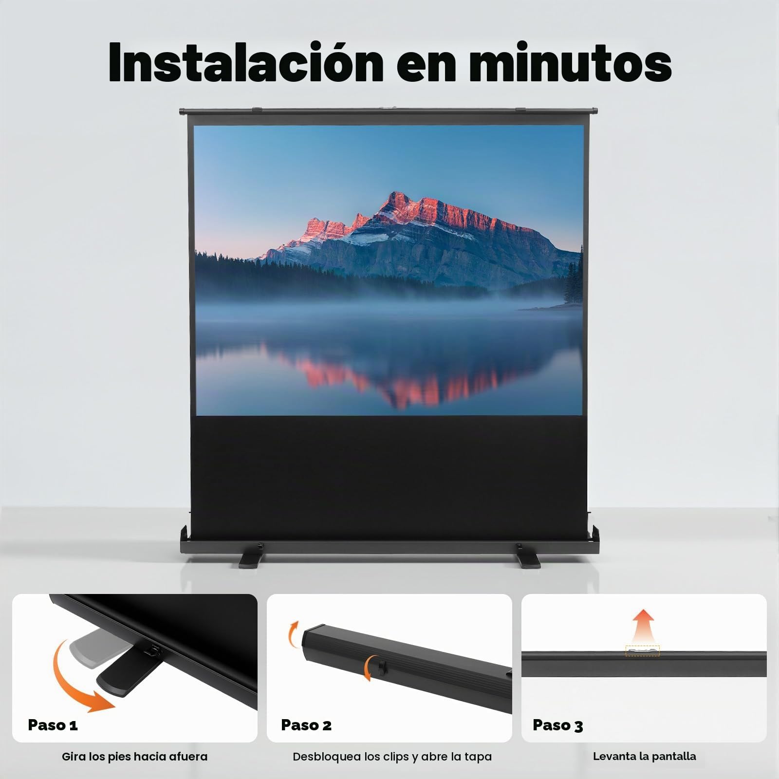 Pantalla de proyección de 80 pulgadas 4:3 de pie en el suelo, pantalla de proyección para proyector, pantalla portátil, pantalla enrollable automática, pantalla de proyección para cine en casa