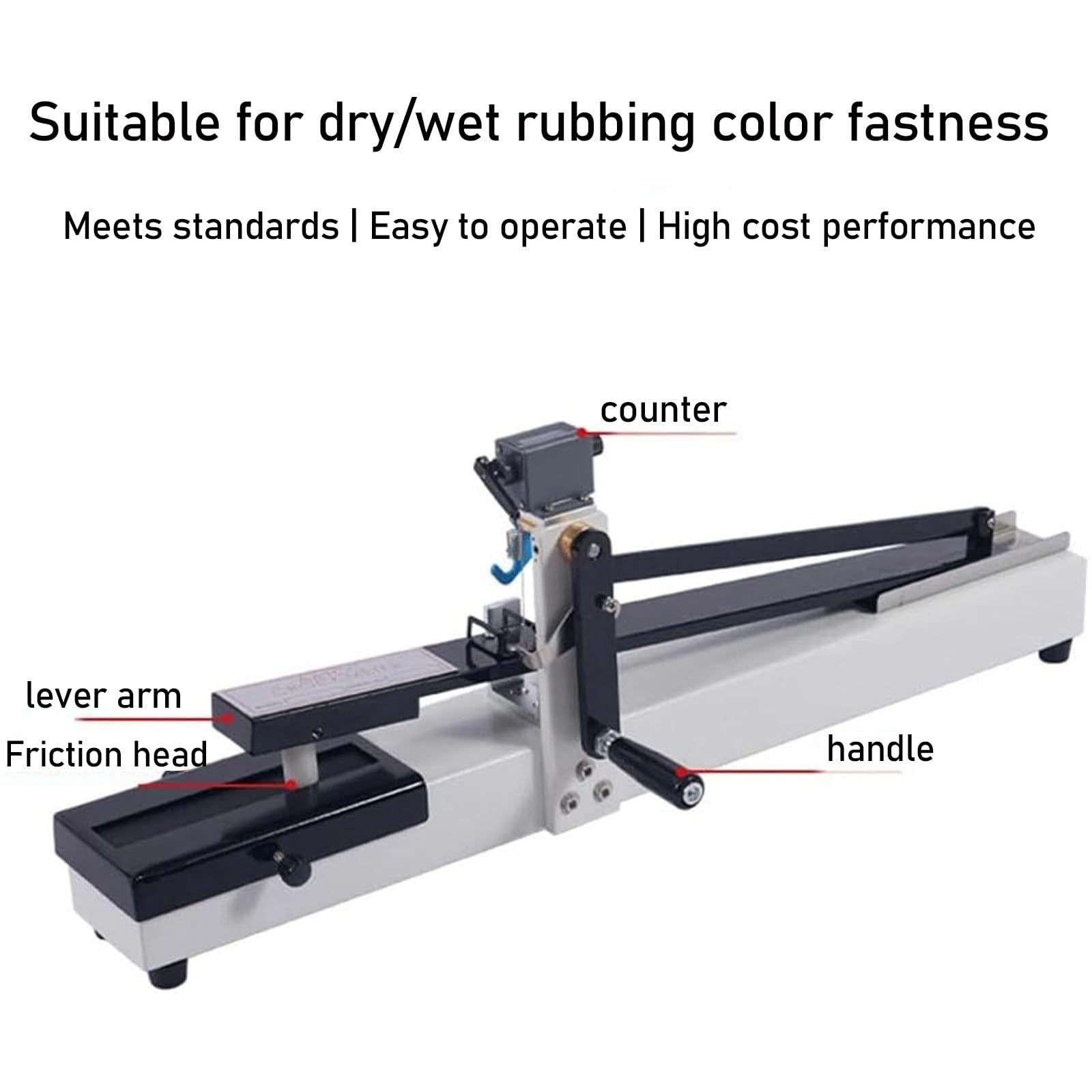 Manuelles Crockmeter für Farbübertragungstests, mit Zählanzeige und 16 mm Reibkopf, für Textilien, Strickwaren, Leder, Druck