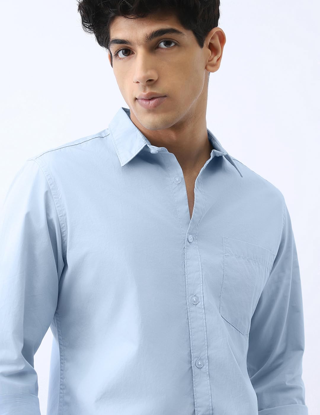 Urbano Fashion Men's Light Blue Cotton Full Sleeve Regular Fit Casual Solid Shirt (shirtsolreg-02-lblue-m) 4