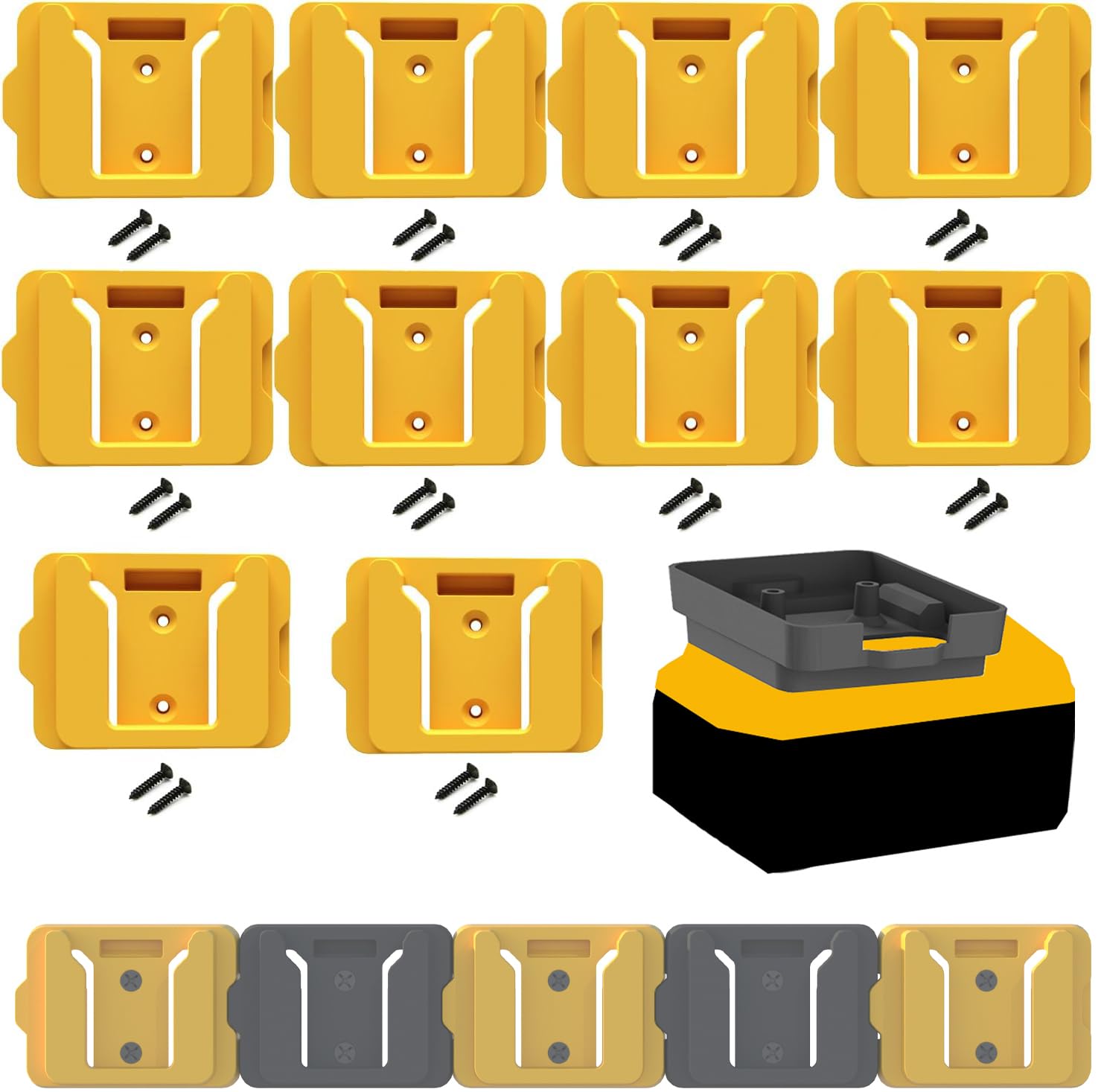Battery Holders for Dewalt 20V Mount Dock Fit for 20V 60V (No Battery), 10 Pack Battery Dock Holder Fit for DCB200 DCB203 DCB205 DCB206 Batteries (Yellow)