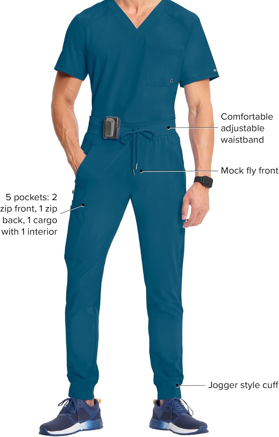 Cherokee Mens Mid Rise Jogger Scrub Pants with Zipper Cargo Pocket 360 Stretch Moisture Wicking PROTX2 Fabric - CK004A - Image 5