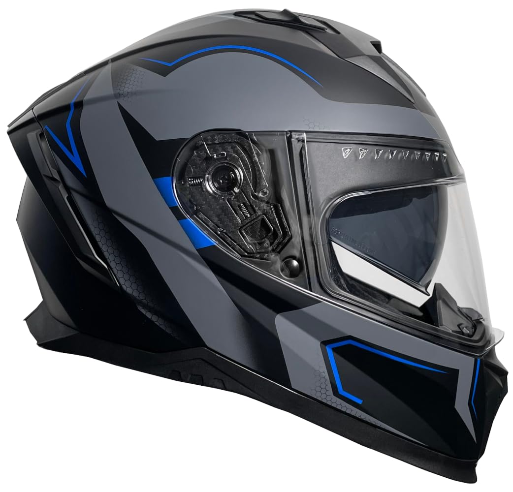 Integralhelm Motorradhelm Rallox M69-Bl schwarz grau blau matt Helm S M L XL