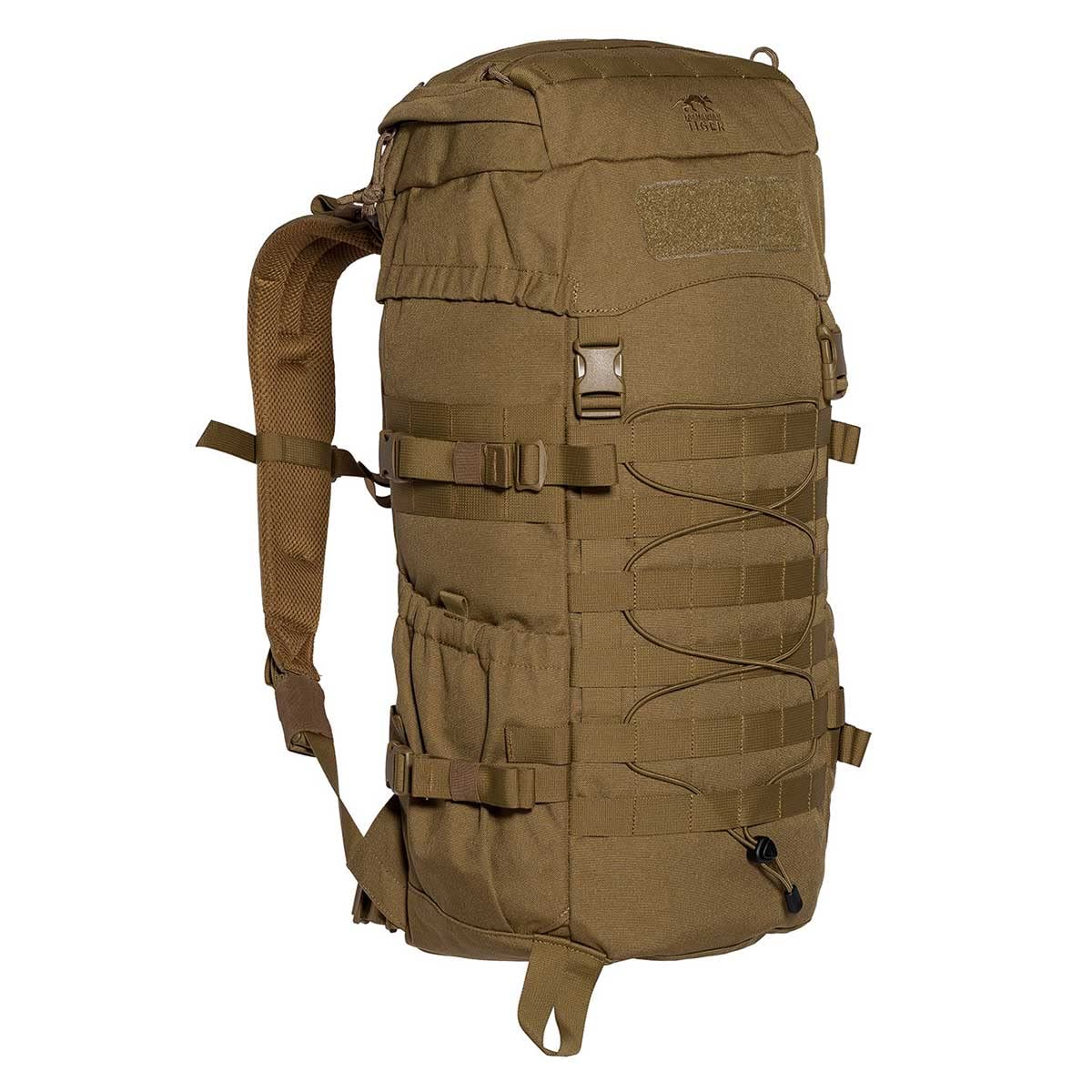 TACWRK x Tasmanian Tiger TT MIL OPS Pack 30 Coyote Brown Fun Patch + TT Raincover S – Bundle Molle – Mochila de senderismo para hombre con 30 litros para exteriores, uso, bushcraft, trekking