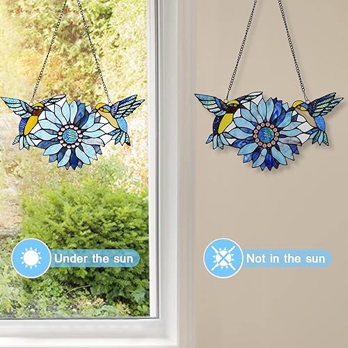 Miniatura 7 de Capulina Girasol Colibríes Vidrieras Colgantes de Ventana Atrapasoles Impresionante Arte Artesanías Flores Aves Amantes Regalos para la Decoración