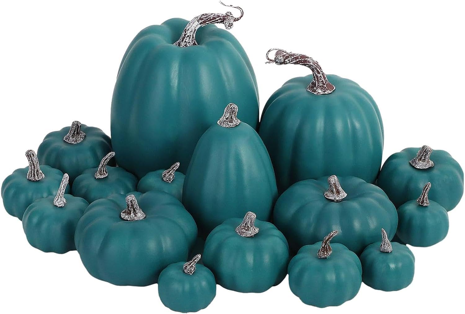 Lindagary 16pcs Harvest Pumpkins Artificial Pumpkins Model Foam Pumpkins Ornament Decorative Crafts Pumpkins for Halloween Thanksgiving Home Party Table Decor - Green
