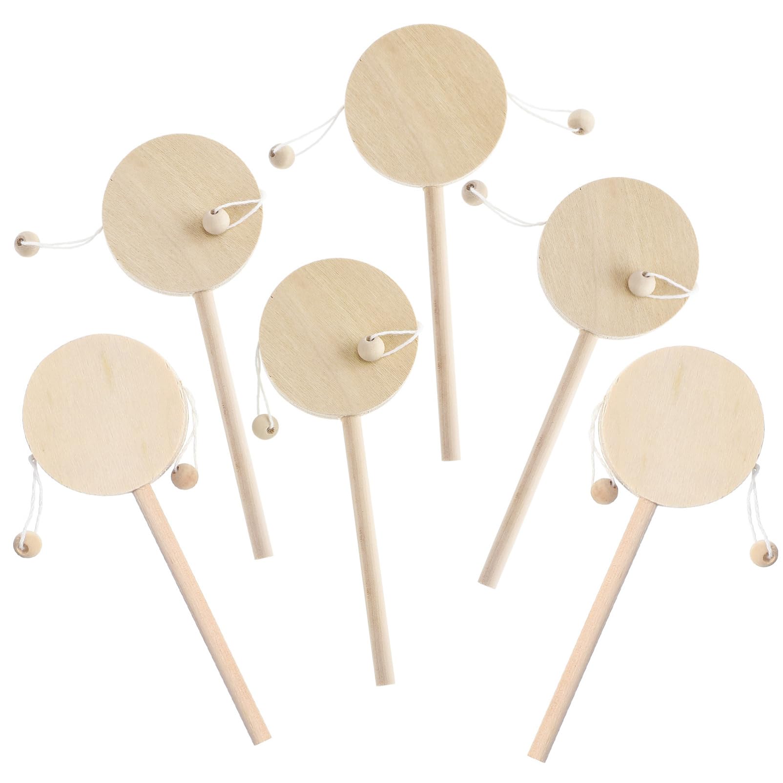 Gatuida 6-Piece DIY Rattle Drum Set, Unfinished Wooden Shaking Drum Toy for Kids, Khaki, 6.69 x 2.36 x 0.59 Inches