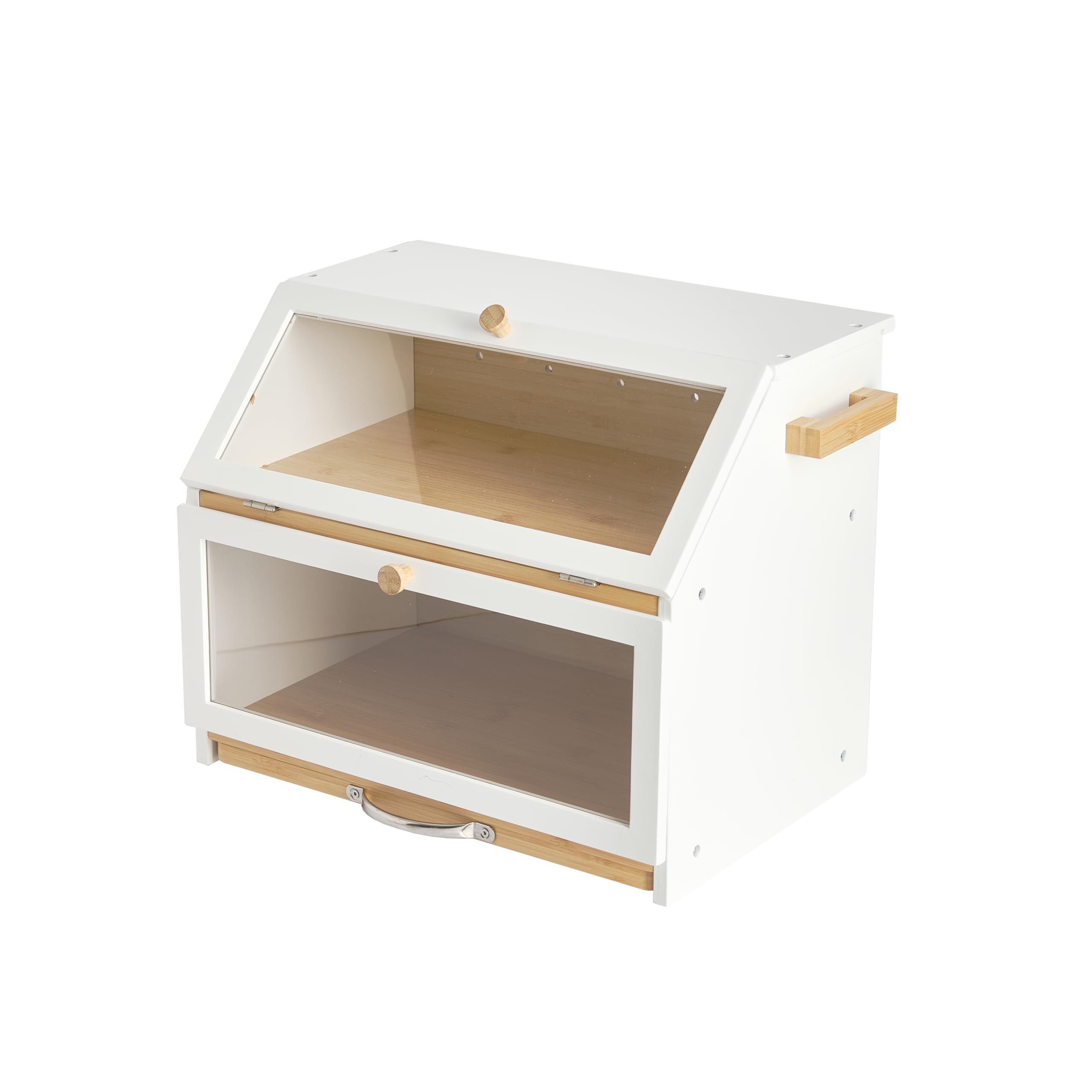 Marley's Homeware White / Natural Double Decker Bamboo Bread Bin 2-Tier Bread Box With Cutting Board And Knife Holder Naturally Antibacterial Sustainable Eco Friendly Storage Box Organic Premium Kitchen Organiser ()