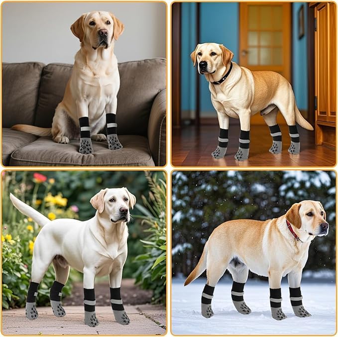 Image of KUTKUT Anti Slip Dog Socks to Prevent Licking Paws for Hardwood Floors, Boots & Paw Protector Socks for Hot /Cold Pavement with Grippers, Double Sides Grips for Medium Senior Dogs(SIZE: S, L*W: 14*5cm)