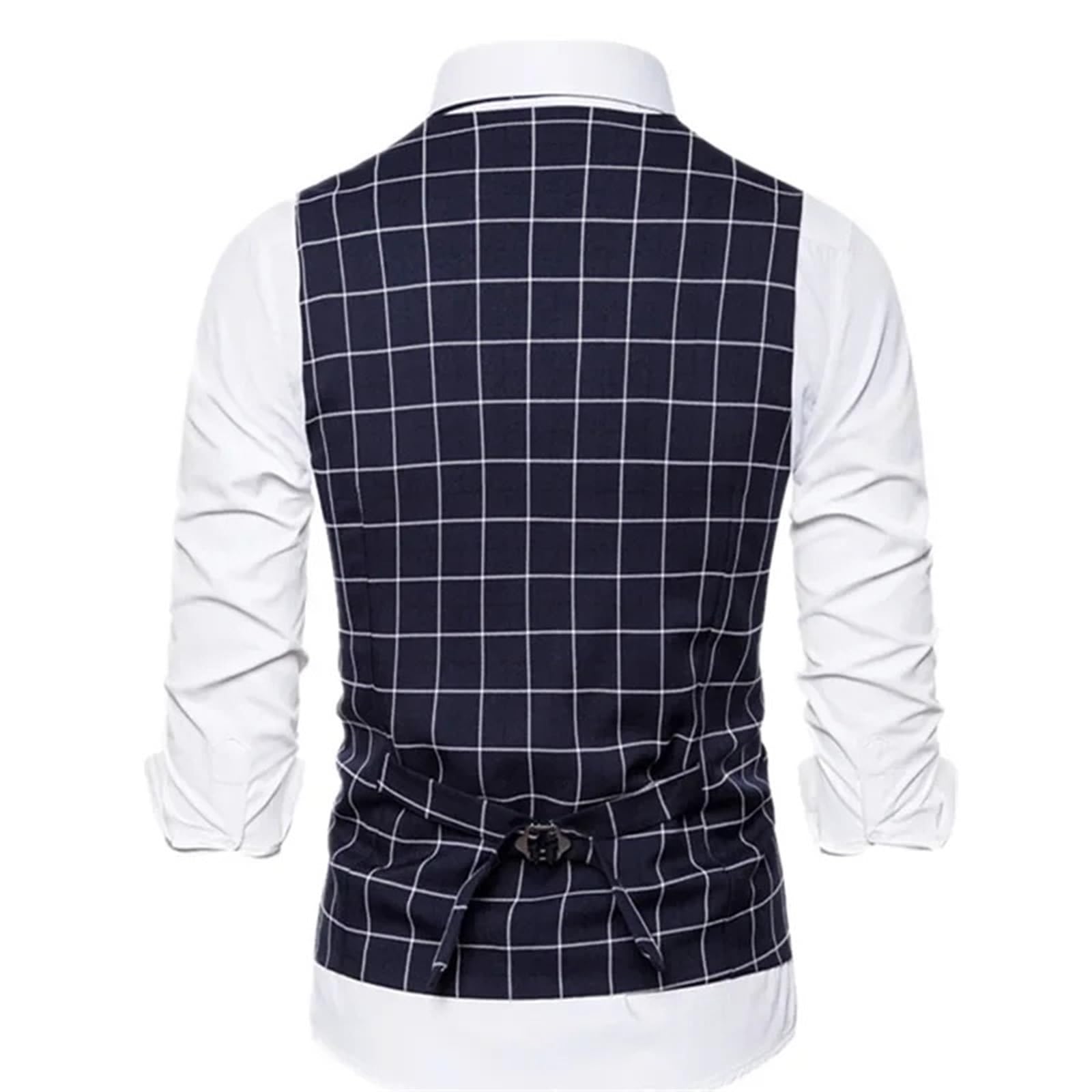 Gilet senza maniche scozzese da uomo, gilet monopetto con scollo a V, for matrimonio/festa/affari/ufficio Per matrimoni, eventi aziendali