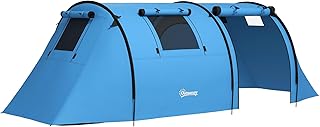 Outsunny 3-4 Man Camping Tent, Large Family Tunnel Tent with Bedroom and Living Room, 3000mm Waterproof, Portable with Bag, for Fishing Hiking Festival