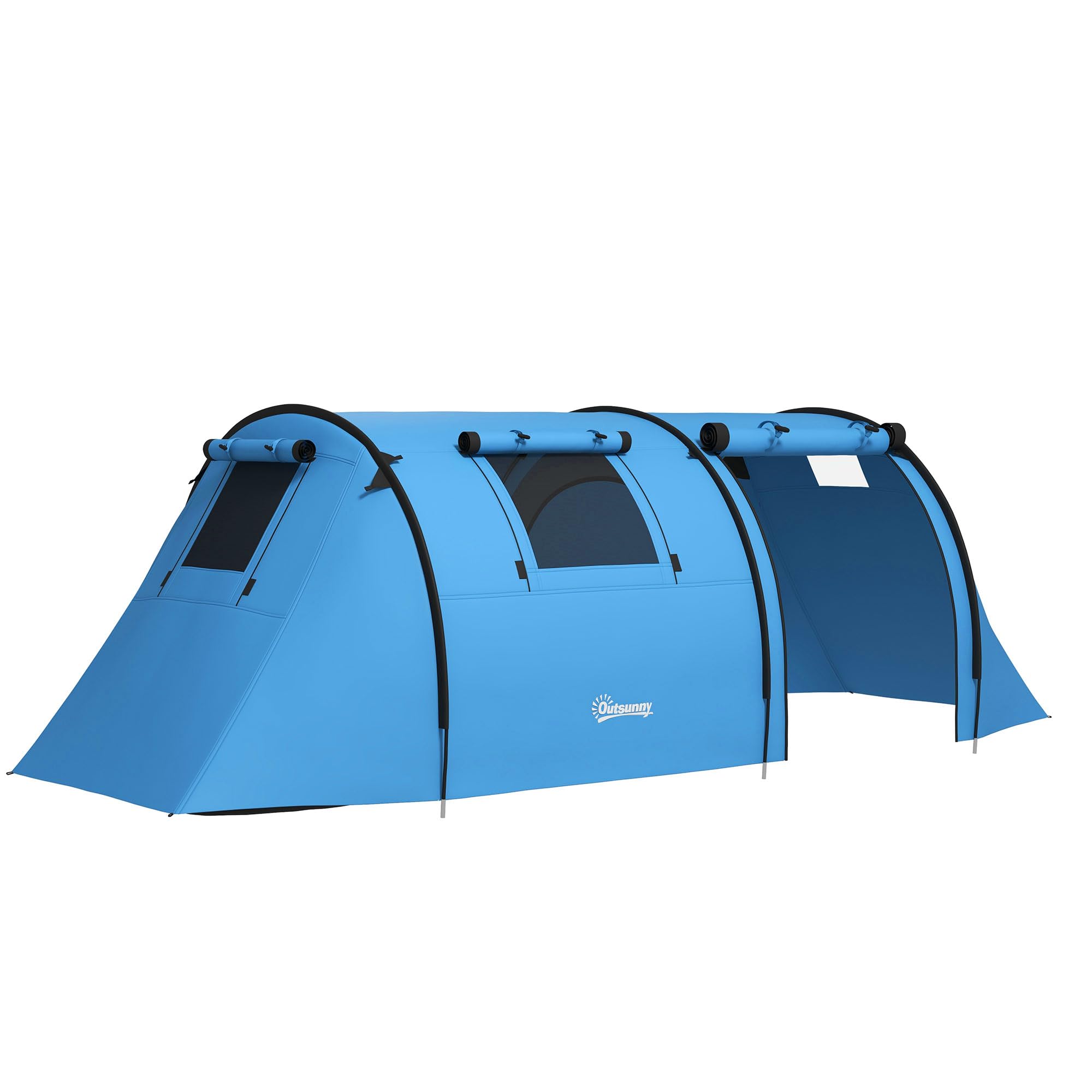 Outsunny 3-4 Man Camping Tent, Large Family Tunnel Tent with Bedroom and Living Room, 3000mm Waterproof, Portable with Bag, for Fishing Hiking Festival, Sky Blue โ image 1