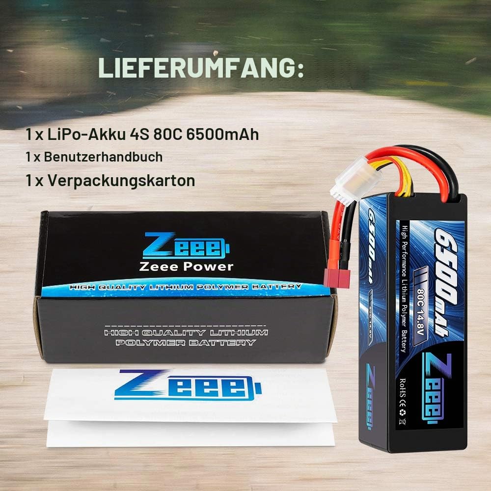 Zeee 4S Lipo Akku 14,8V 80C 6500mAh Batterie RC Hardcase mit T Stecker