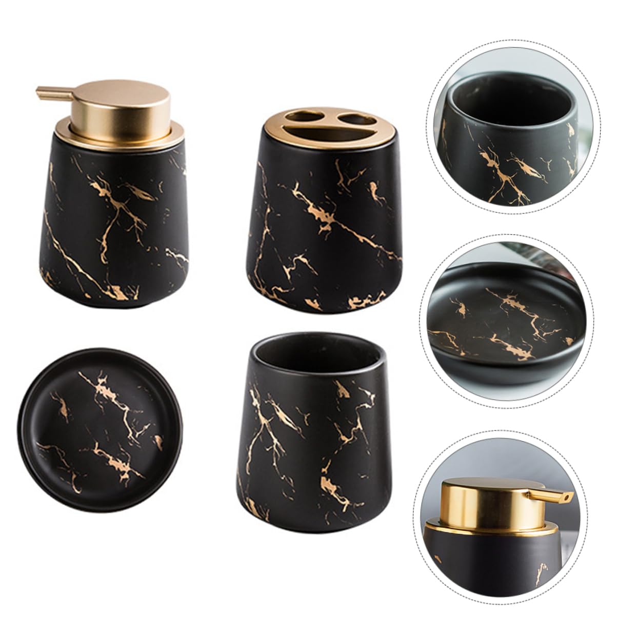 Cabilock Accesorios De Baño De Cerámica Set De Color Verde Oscuro Incluye Soporte para Cepillo De Dientes Vaso para Enjuague Bucal Jabón y Botella De Loción Diseño Elegante y Funcional