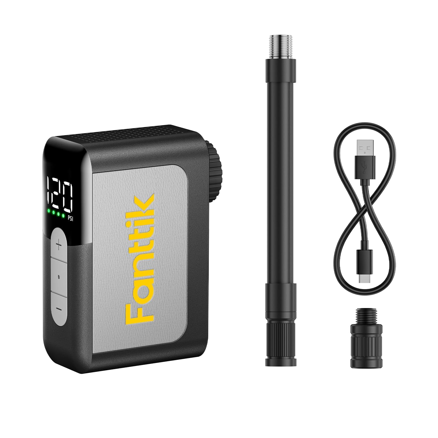 FanttikX10 Ace Mini Bike Pump with Gauge, 120PSI Electric Tiny Bike Pump with Presta and Schrader Valve, Auto Stop, Fast Inflation for Road Bike