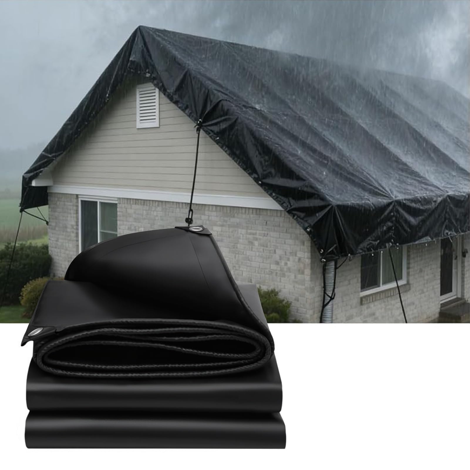 Heavy Duty Black Waterproof Tarp 500g/㎡, Canvas Tarpaulin with Grommets, Multipurpose Ground Sheet & Canopy Tent for Camping & Roof Cover - Custom 1.2x1.2m(3.9ftx3.9ft)