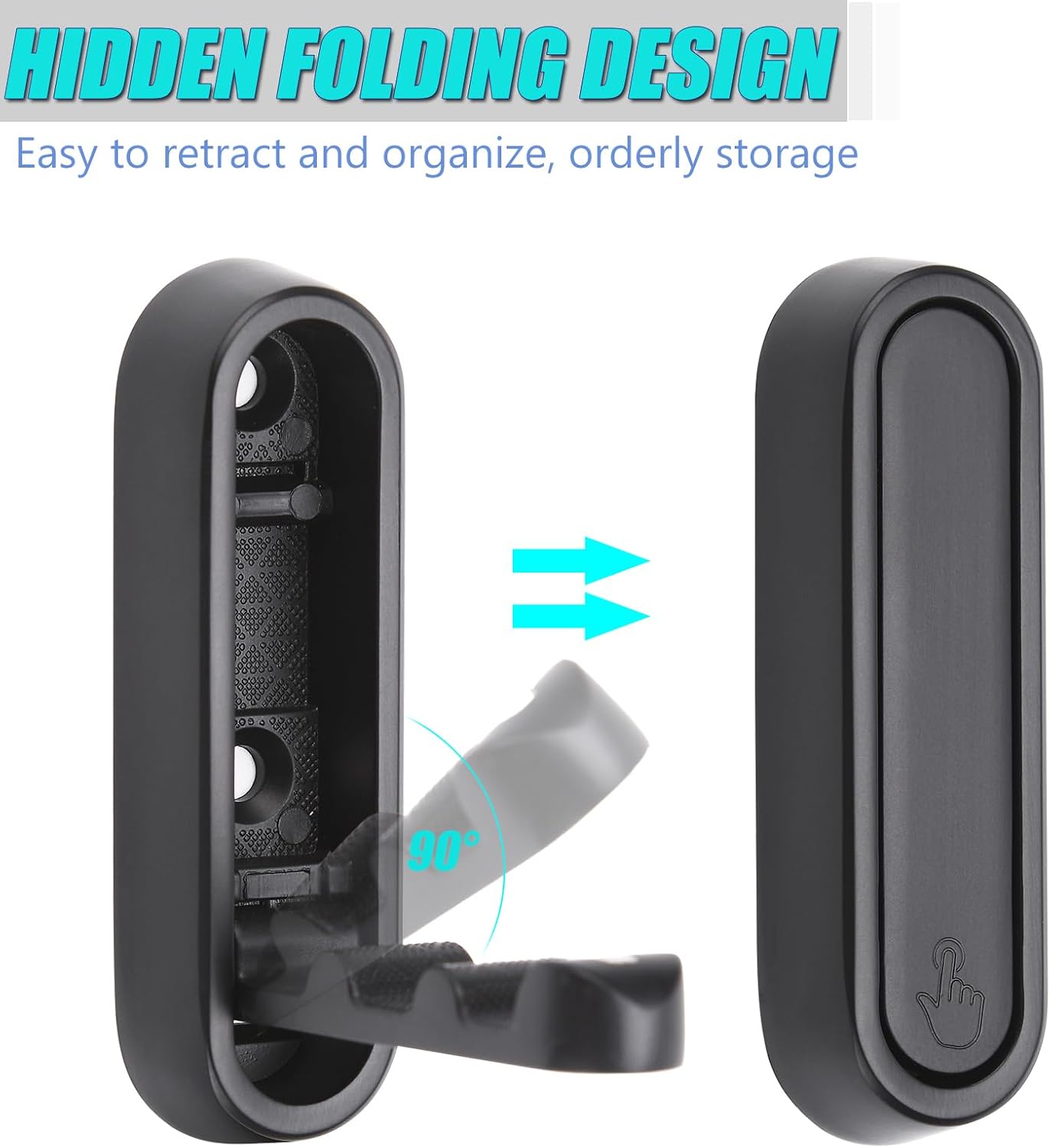 Folding Wall Hooks, Foldable Coat Hooks for Wall, Heavy Duty Valet Hooks for Closets, Space Saving for Hanging Clothes Coat Towels Hats Bags(Black,1pcs)