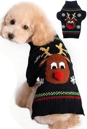 BOBIBI Suéteres para perros para Navidad renos y mascotas ropa cálida de invierno