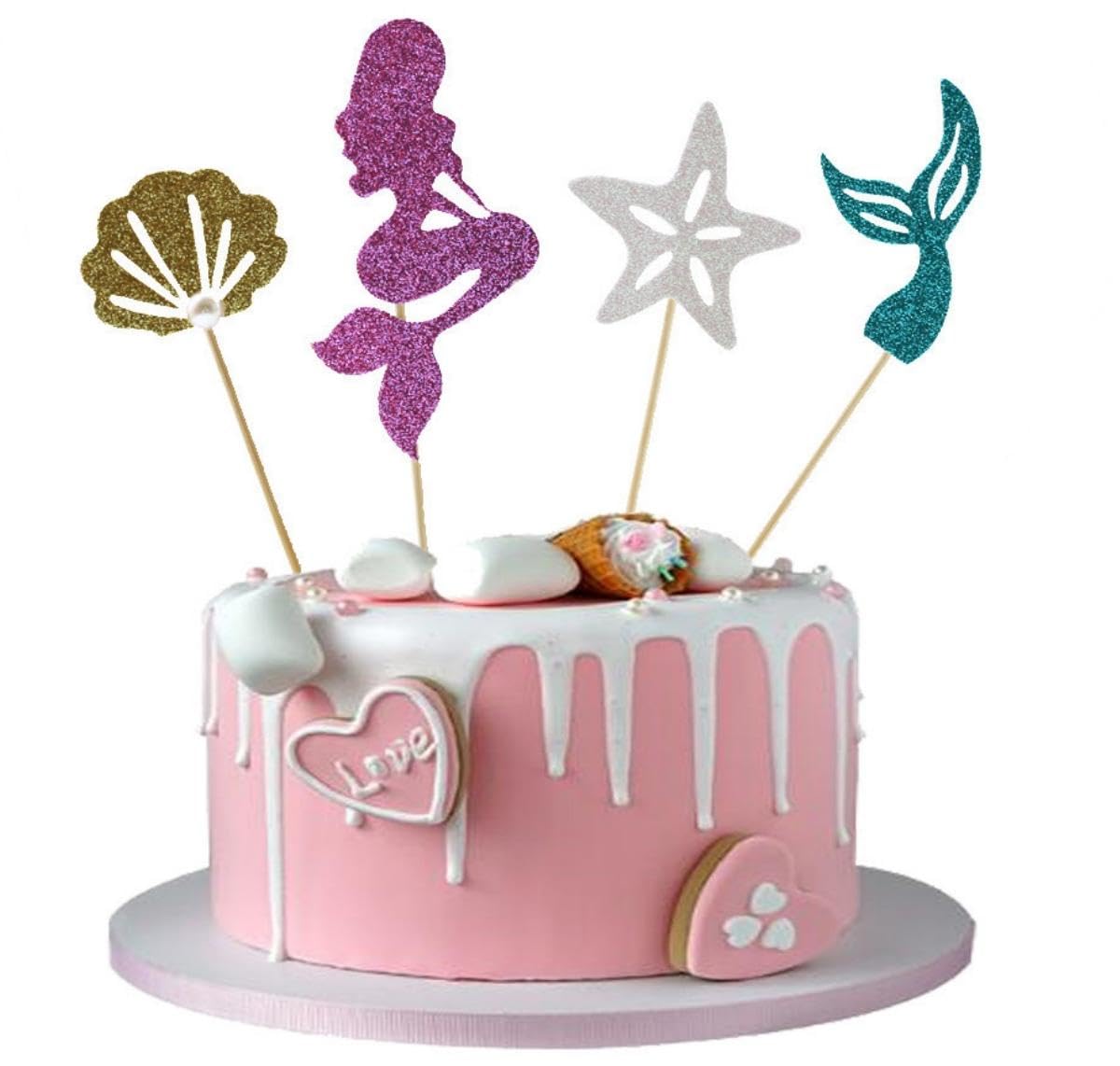12 Decoraciones De Sirena Para Tartas - Incluye Figuras, Tarjetas Y Bolas Transparentes