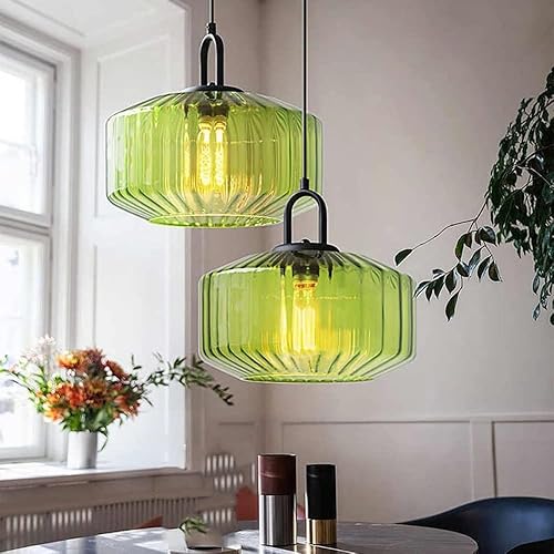 Miniatura 3 de Lámpara colgante retro con pantalla de cristal, moderna y ajustable para colgar en el techo, para cocina, isla, comedor, sobre la mesa, sobre el