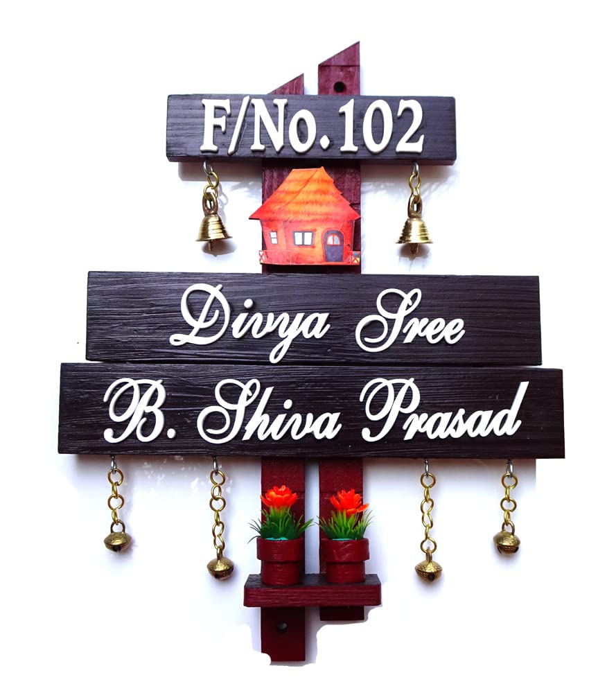 Mani Wooden Door Name Plate for House Home with Acrylic White Letters