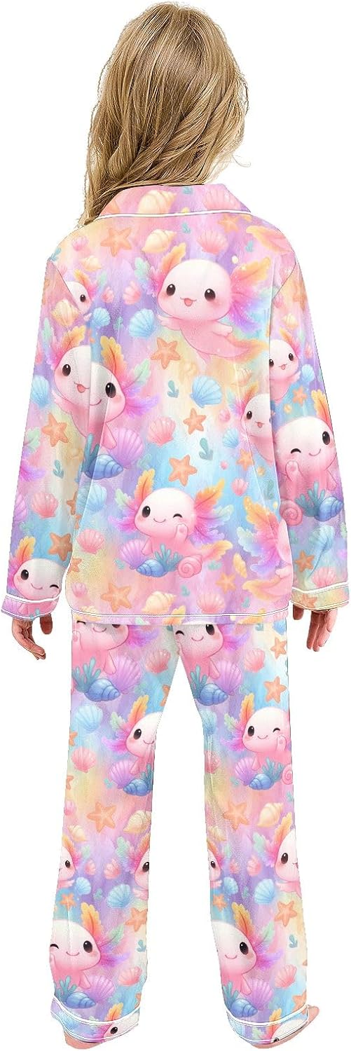 Kids Casual Satin Wear Set Salamander Coral Pattern Unisex Relaxed Fit Clothing