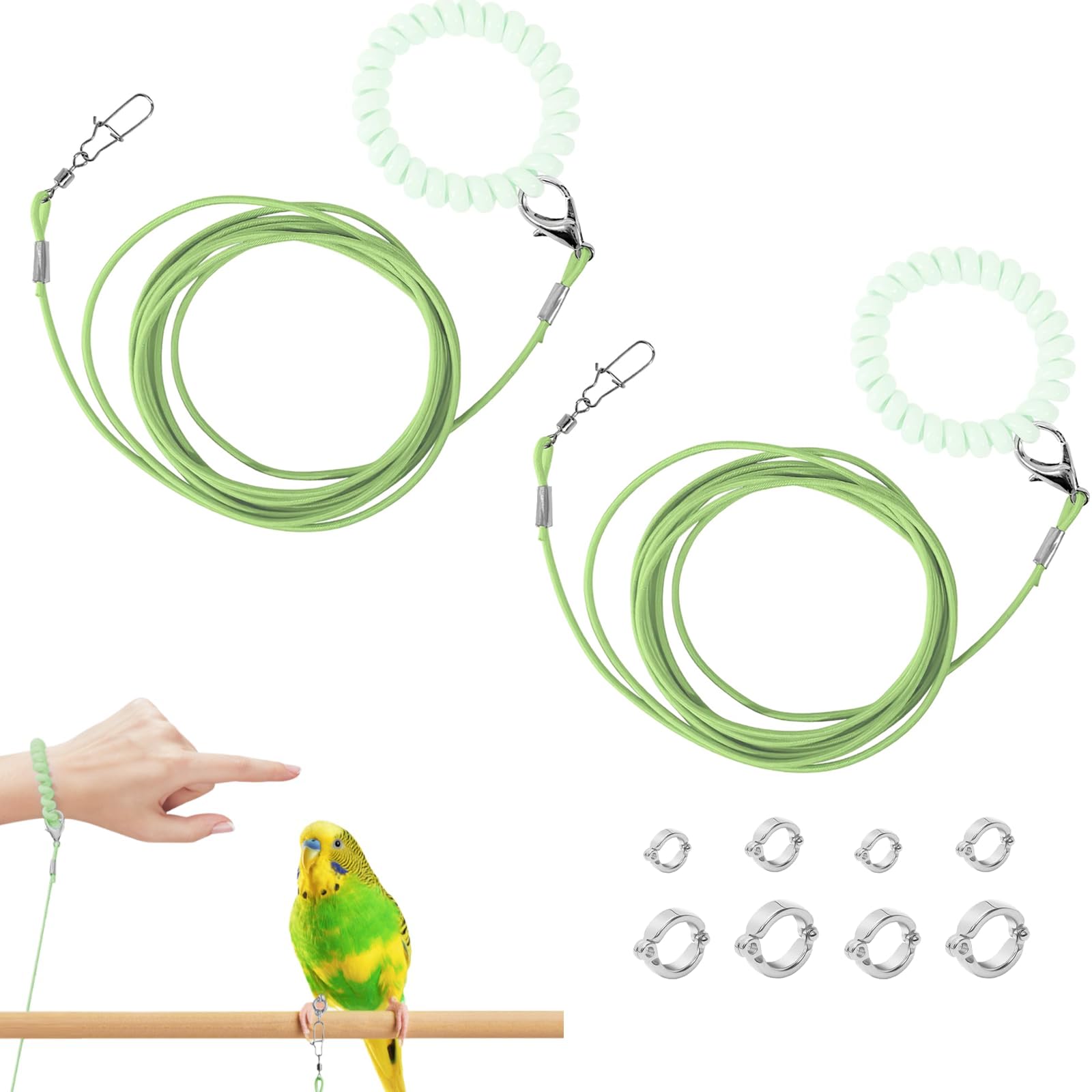 Bird Harness, Parrot Harness and Bird Leash Set, Training Harness for Birds with Leg Rings, Includes 2 Open Leg Rings and 2 Green Flight Ropes of 2+3 Meters Each, Suitable for Parrots and Cockatiels-image-34