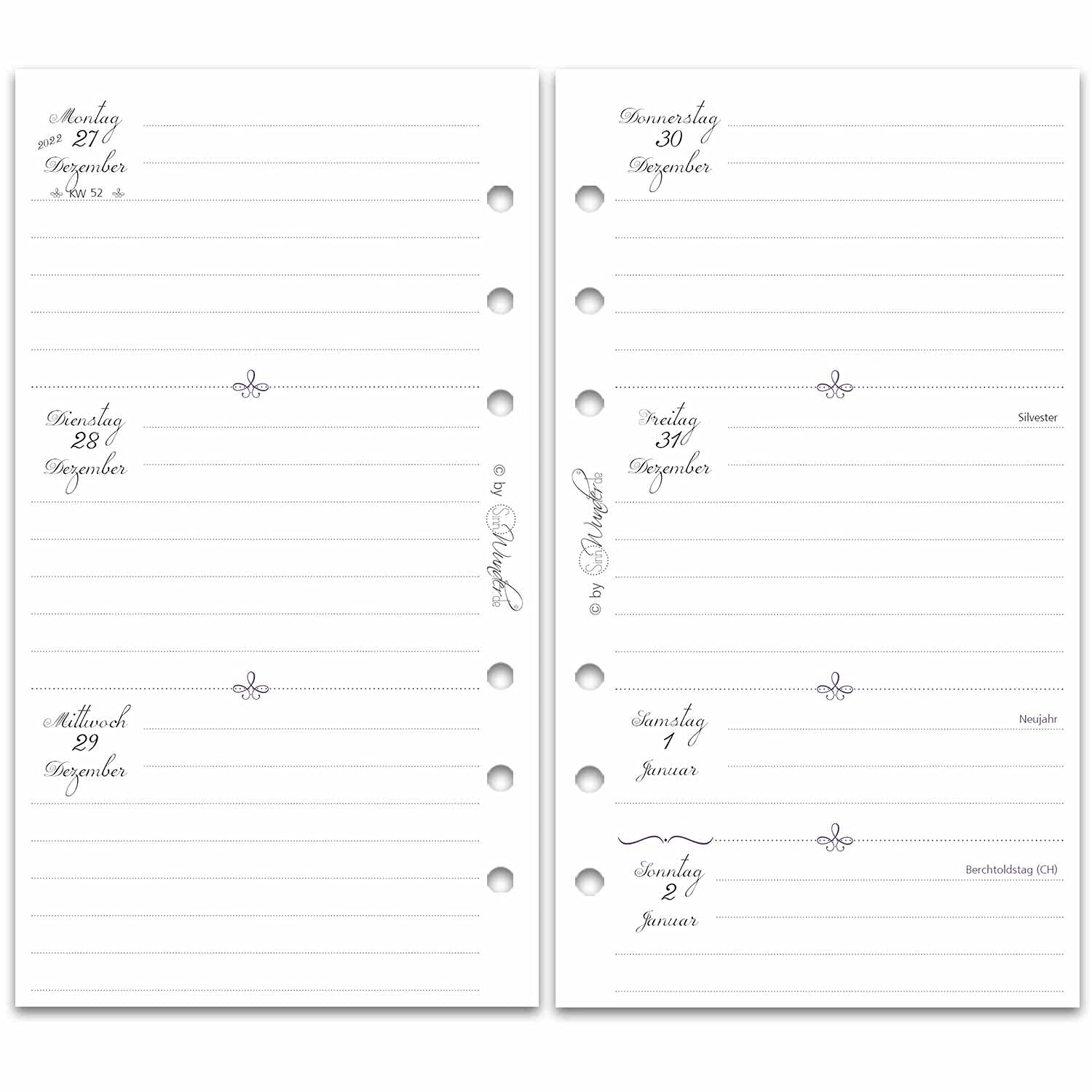 Buy Sinnwunder Premium Inserts Weekly Planner With 1 Week On 2 Pages