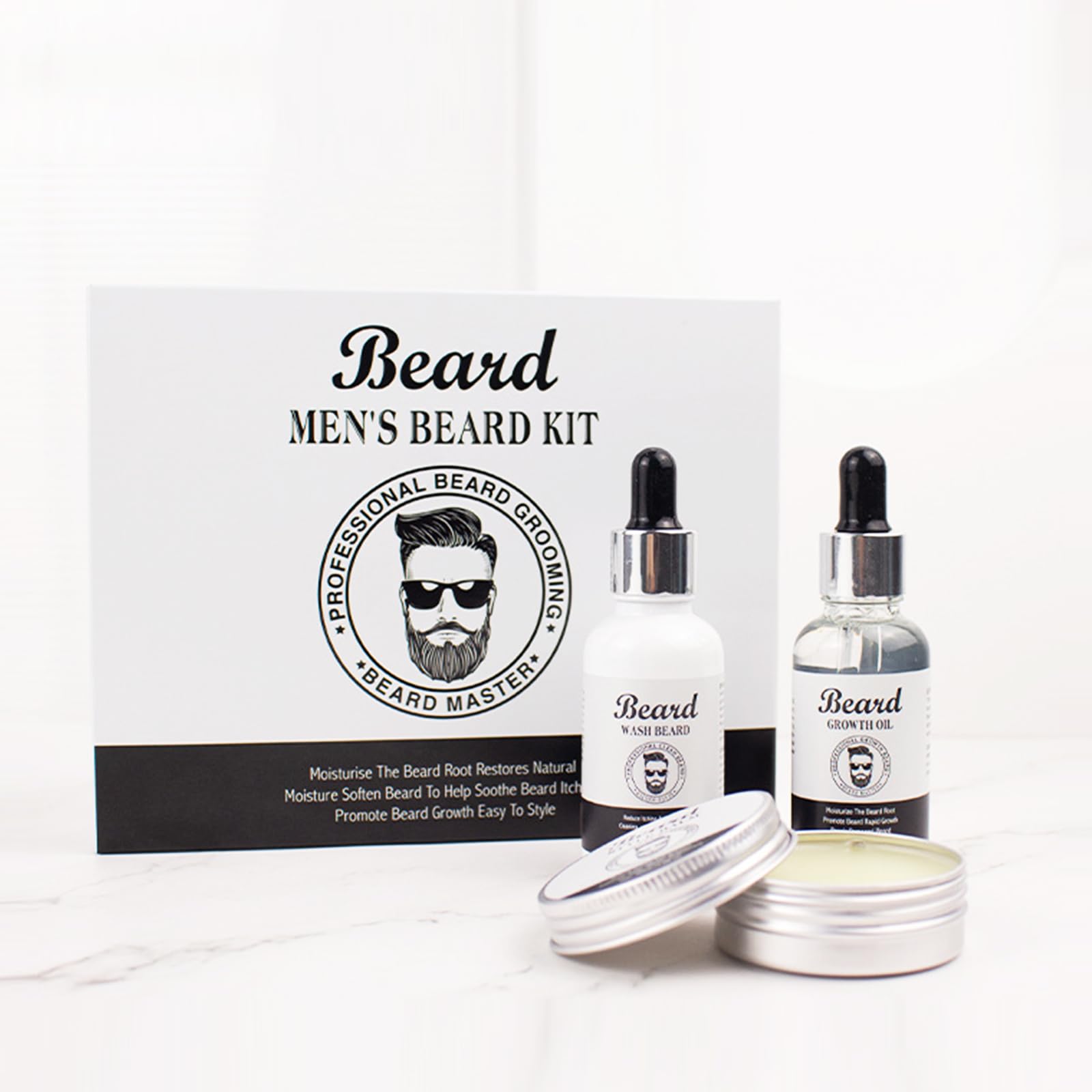 Kit Barba Uomo,Olio Barba,Shampoo Barba,Balsamo Barba,Anti-Crespo,Idratante E Modellante,Regalo Perfetto Per Uomini, Mariti O Padri