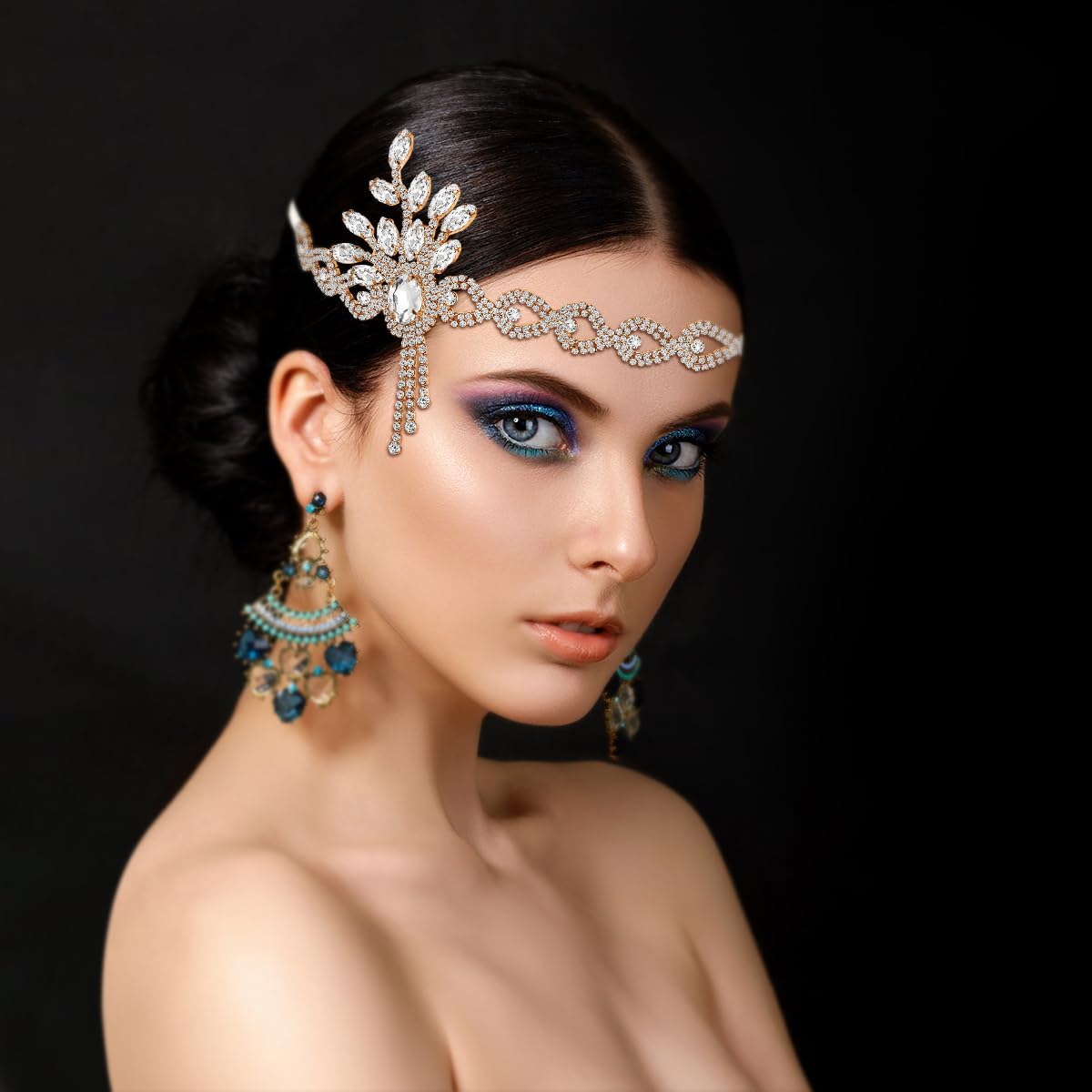 Metallic Leaf Medallion Headband Gold Leaf medallion headband thin skinny chain hair band  main image 2