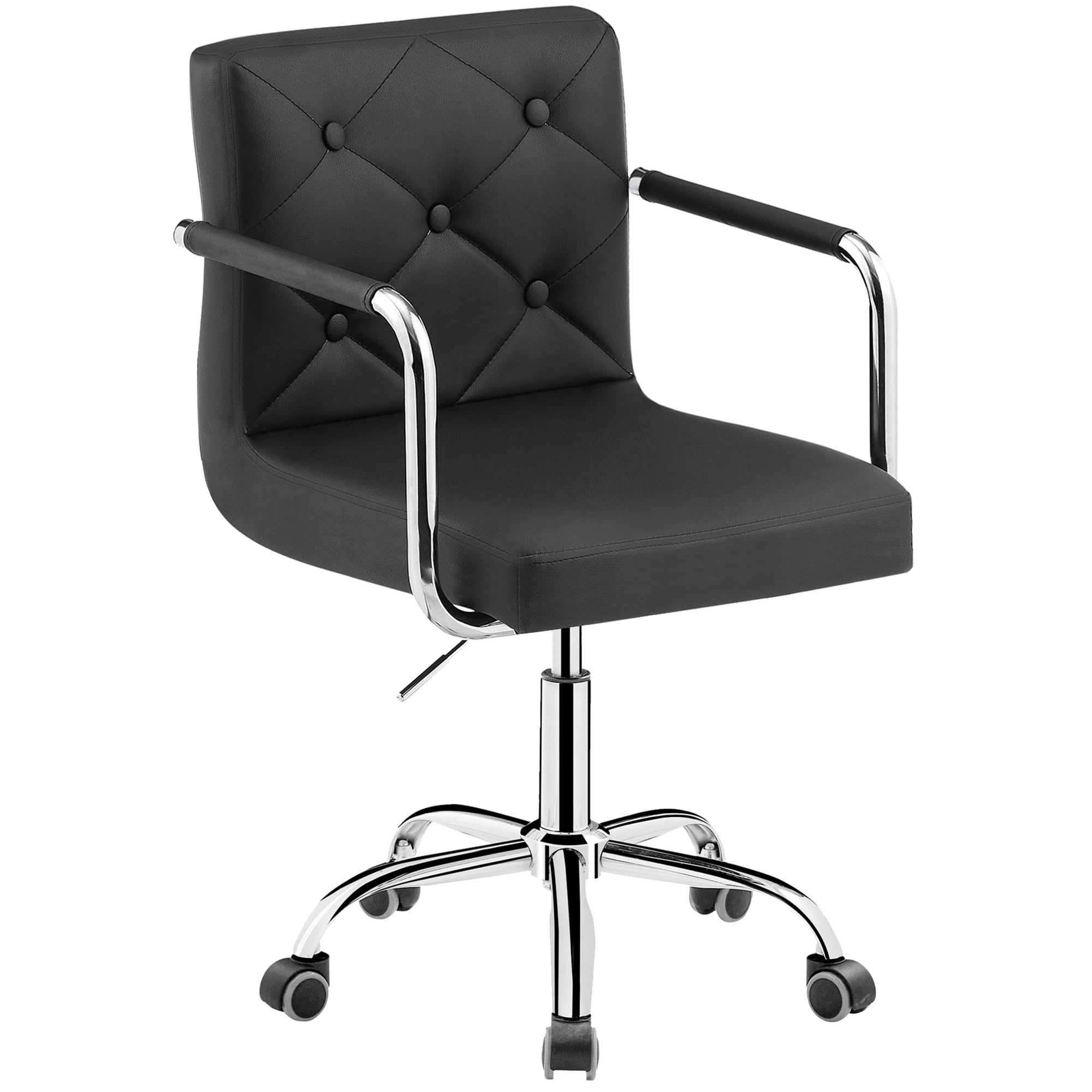 VECELO Mid-Back Home Office Desk Chair with Wheels/Armrests Adjustable Height for Study/Task/Work 360° Swivel Rolling, Black, Set of 1