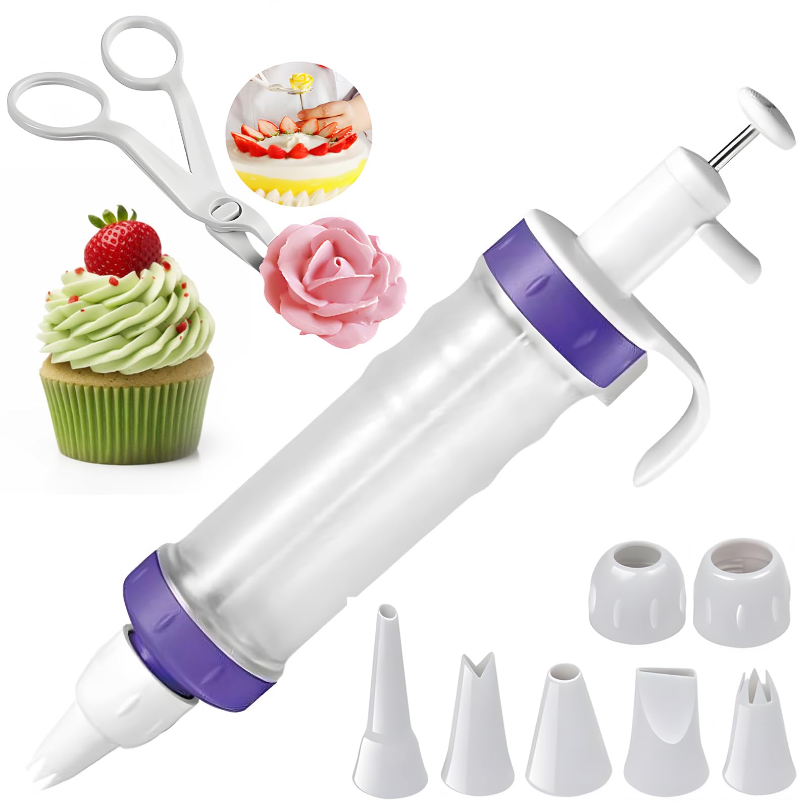9Pcs Piping Nozzle Set with Cake Decorating Pen - Piping Gun for Cake Decorating Piping Nozzle Set - Icing Piping Kit - Cookie Decorating Kit - Baking Supplies Set with 7 Nozzles
