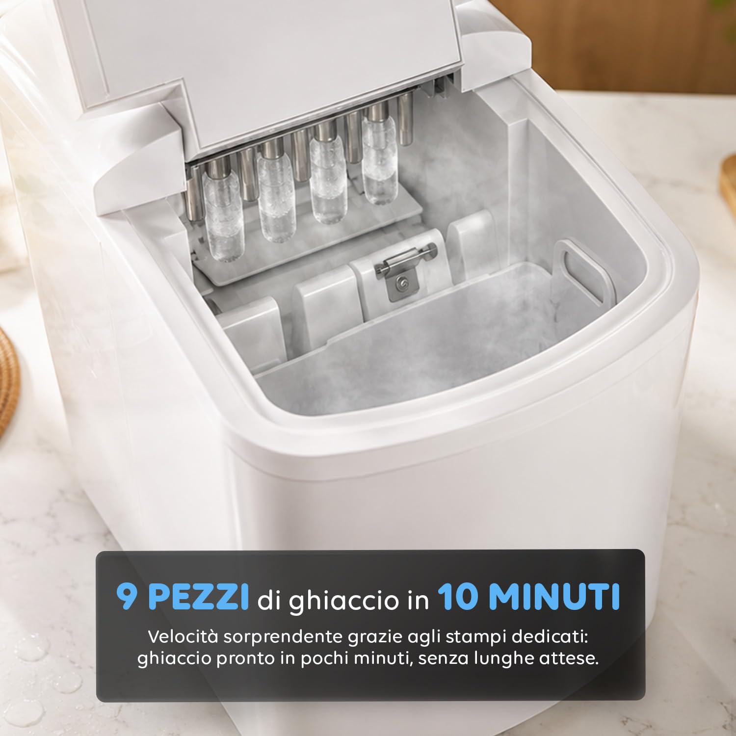 Avilia - Macchina Ghiaccio 10Kg/24h 150W, serbatoio 1,7L per Bevande e Cocktail, Uso Domestico e Professionale, Rapida Produzione 9 cubetti in 10 Minuti, Bassa Rumorosità