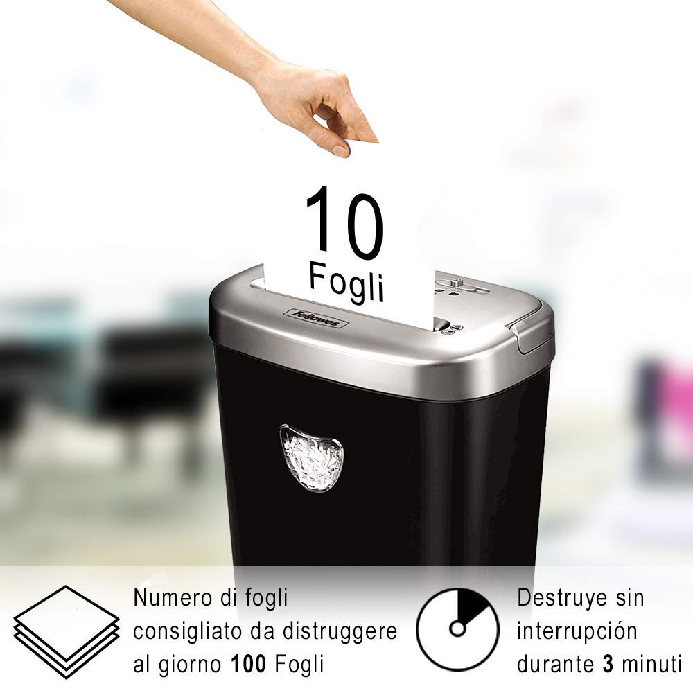 Fellowes Distruggi Documenti a Frammento 53C, 10 fogli, per Uso Personale, Cestino da 23 Litri, Colore Nero