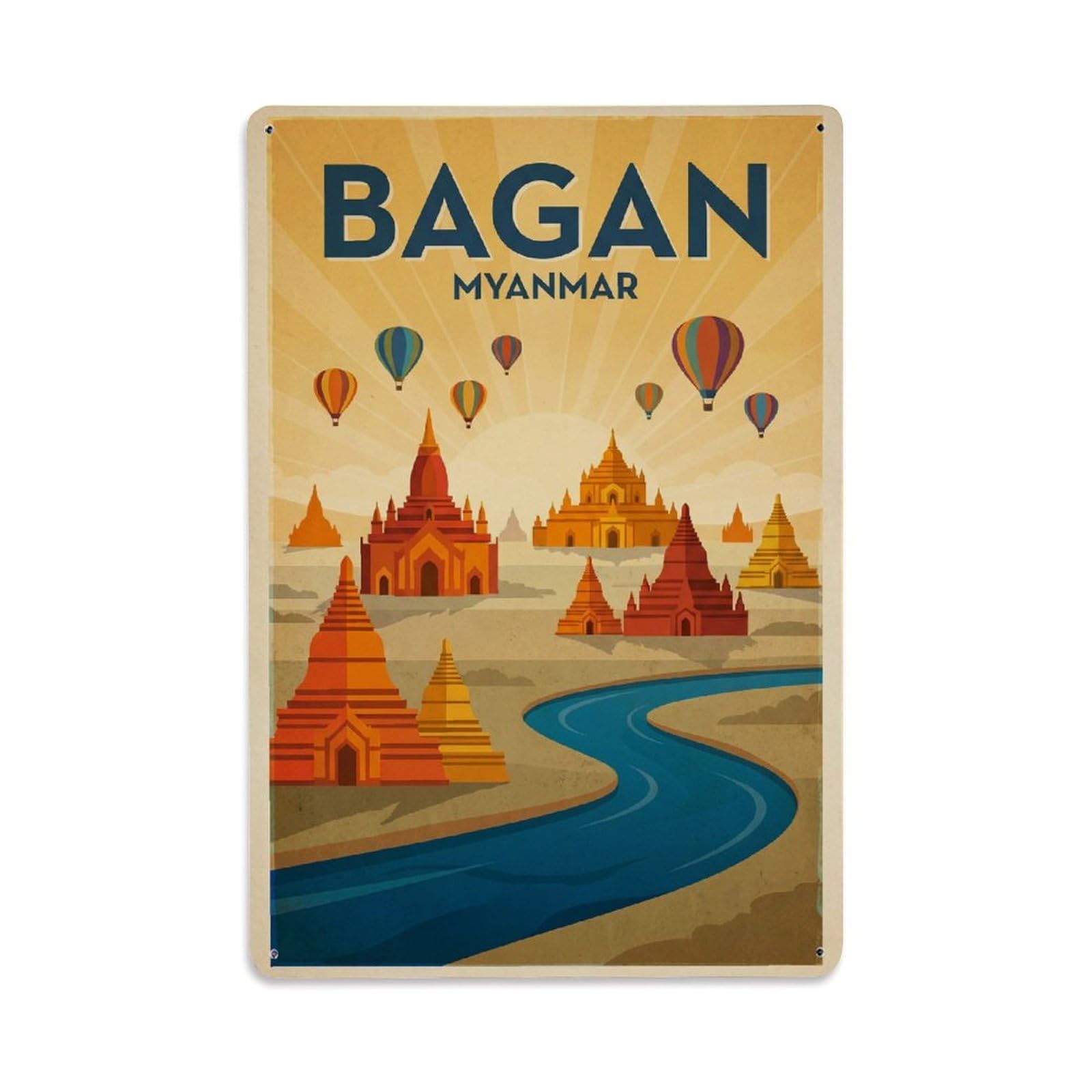 Gead 8X12inch Style Travel Retro Myanmar Bagan Metal Tin Sign