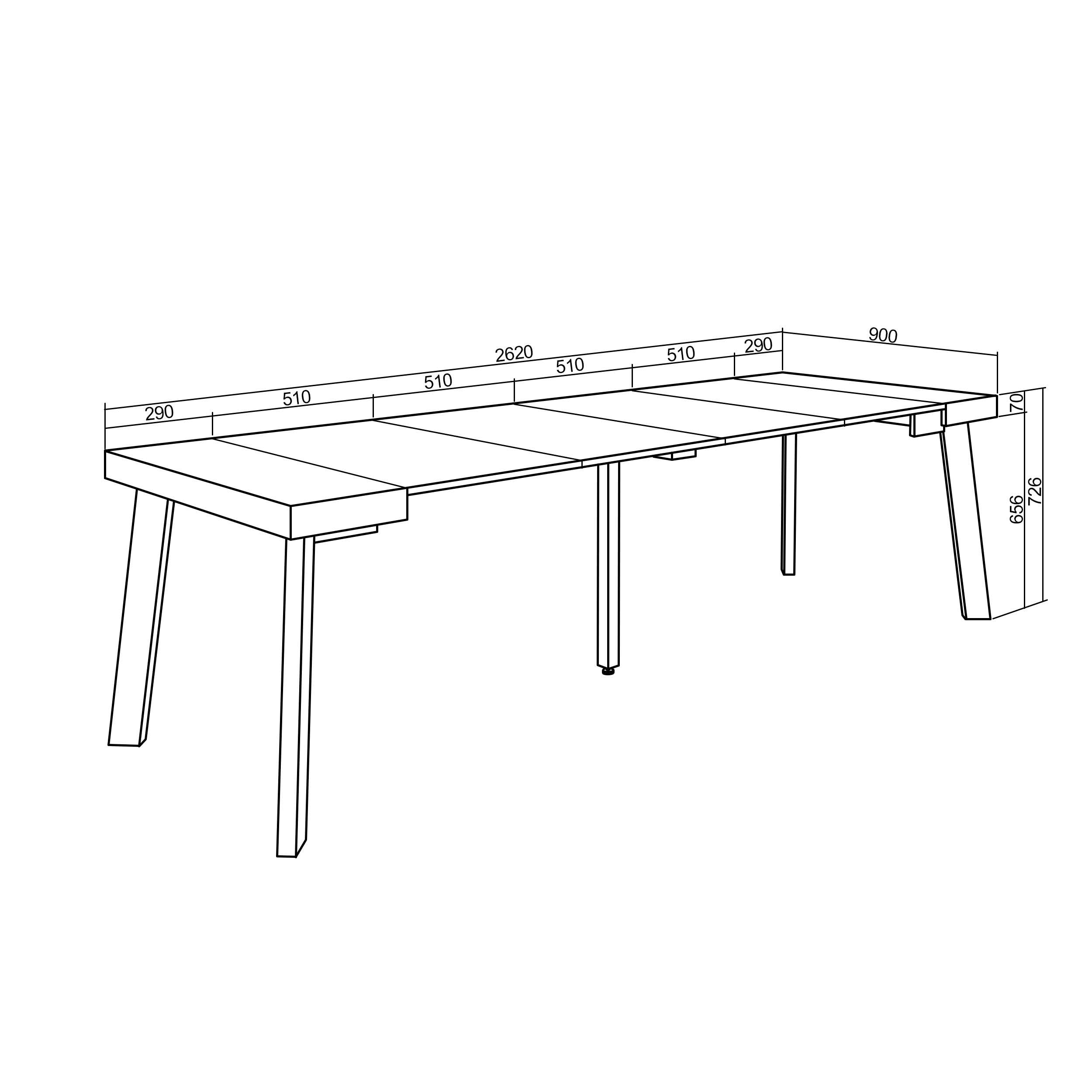 Skraut Home | Table Console Extensible | Console Meuble | 260 | pour 12 Personnes | Pieds en Bois | Style Moderne | Chêne