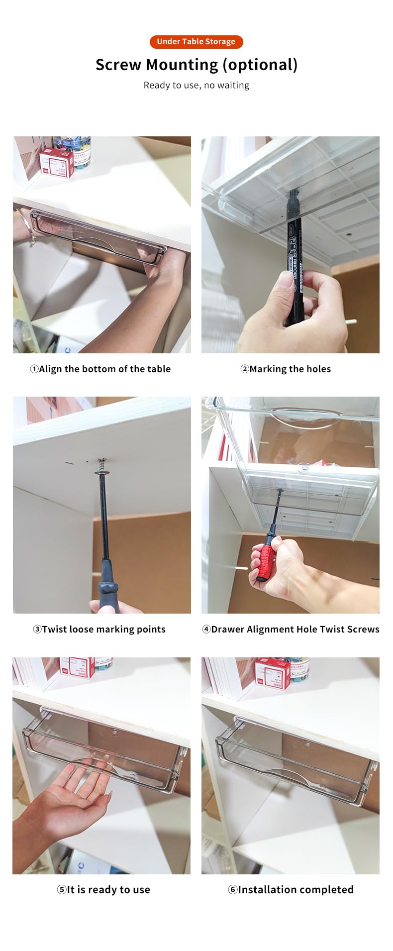 Kit di cassetti sotto la scrivania, sotto la scrivania, montato sotto il tavolo, dimensioni medie e piccole, 2 pezzi, combo per casa, camera da letto, ufficio, cucina, organizzazione