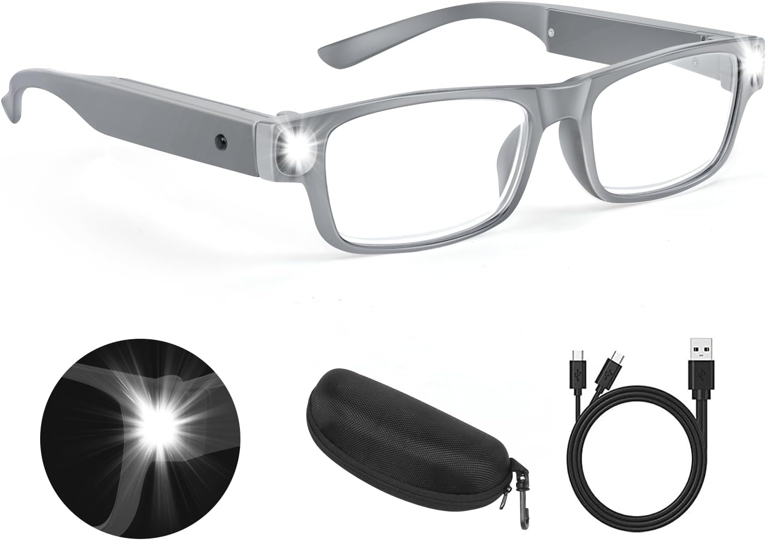 200% Magnifying Glasses with Light,USB Rechargeable LED Lighted Magnifying Eyewear,Hands Free Head Magnifier Eyeglasses for Close Work,Hobbies,Reading,Craft,Jewellery,Sewing