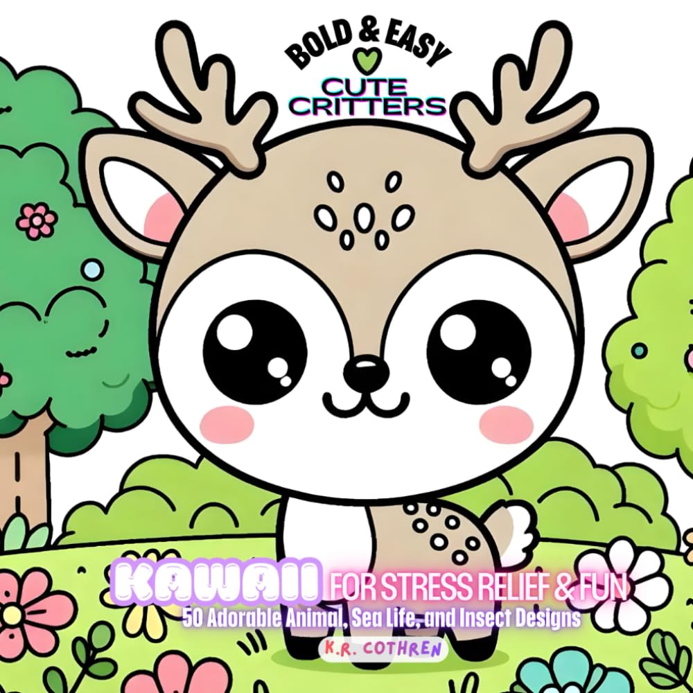 Kawii Bold & Easy Cute Critters: 50 Adorable Animal, Sea Life, and Insect Designs for Stress Relief & Fun