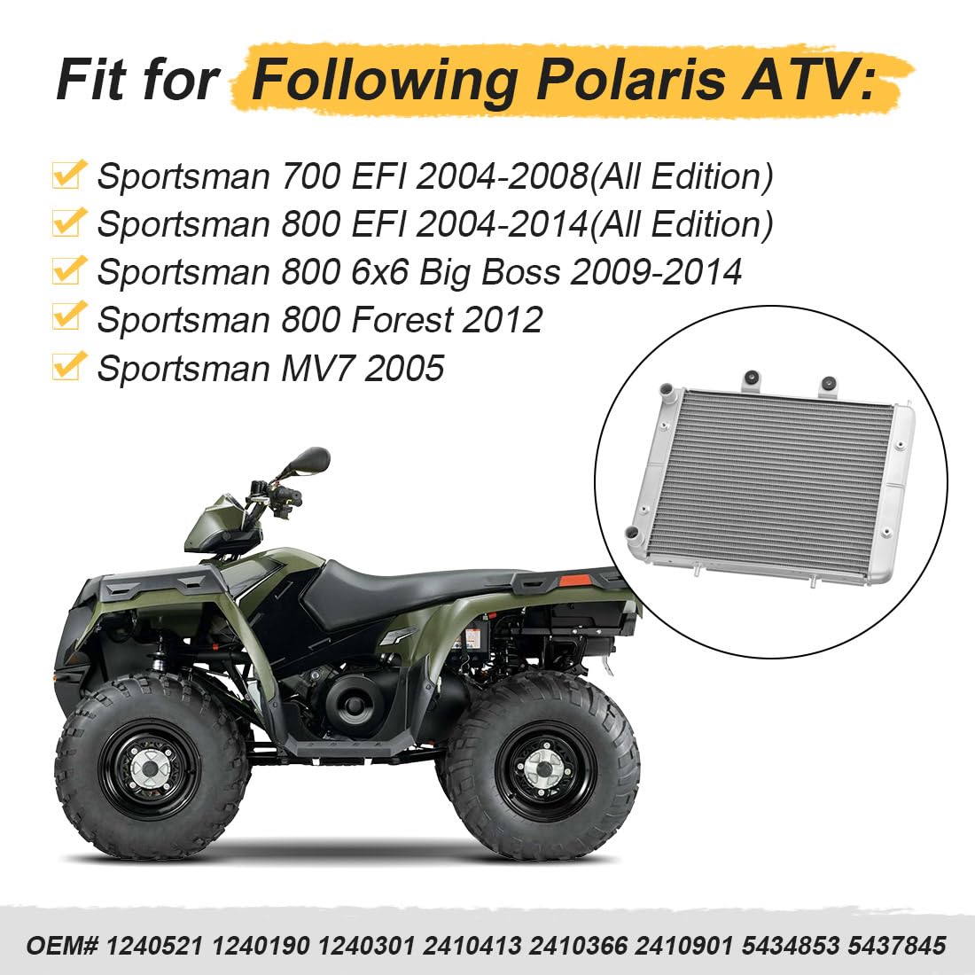 Radiatore adatto per Polaris Sportsman 700 800 MV7 2004-2014 1240521 1240190 1240301