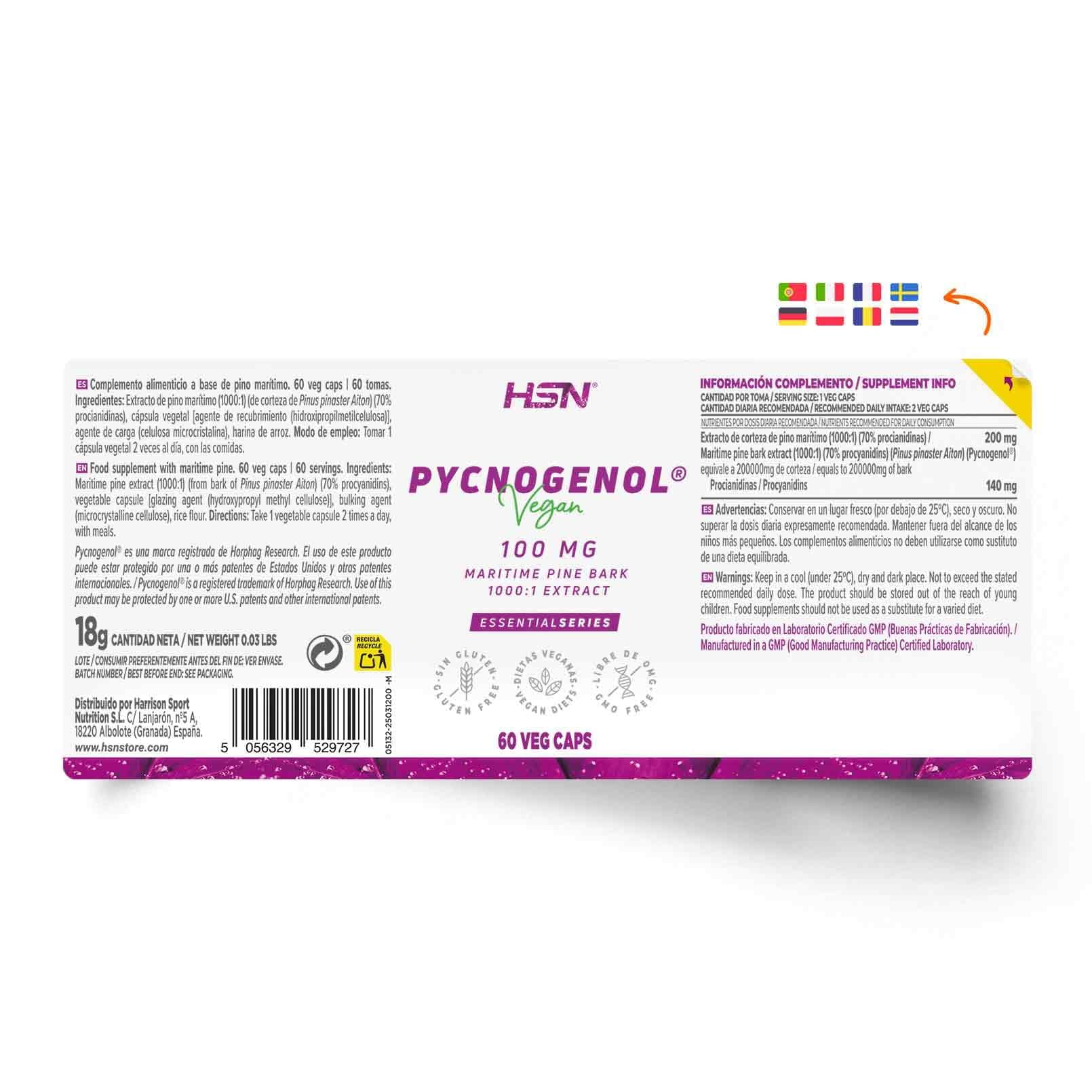 HSN Pycnogenol® 100mg (Extrait d'Écorce de Pin Maritime Français) | 60 Gélules Végétales | 1000x Plus Concentré et Standardisé à 70% Procyanidines | Sans OGM, Végan, Sans Gluten