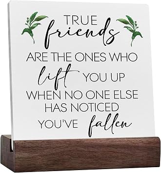 CosrKee Best Friend Sign Friendship Quote Ceramic Table Sign True Friends are the Ones Who Lift You up Desk Decorative Wooden Sign Home Decor for Desk Table Shelf, 4x4 inch, style-14