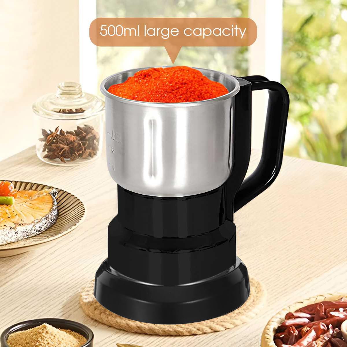 Macinacaffè Elettrico 200W - per Cereali in Acciaio Inox da 500ml per Noci Spezie Semi