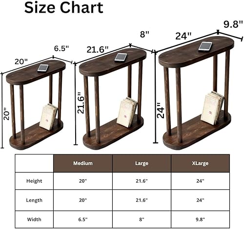 Miniatura 6 de GENESIS WOODESIGN Mesa auxiliar estrecha ovalada de madera maciza, mesa auxiliar delgada, mesa de centro pequeña (nogal oscuro, grande)