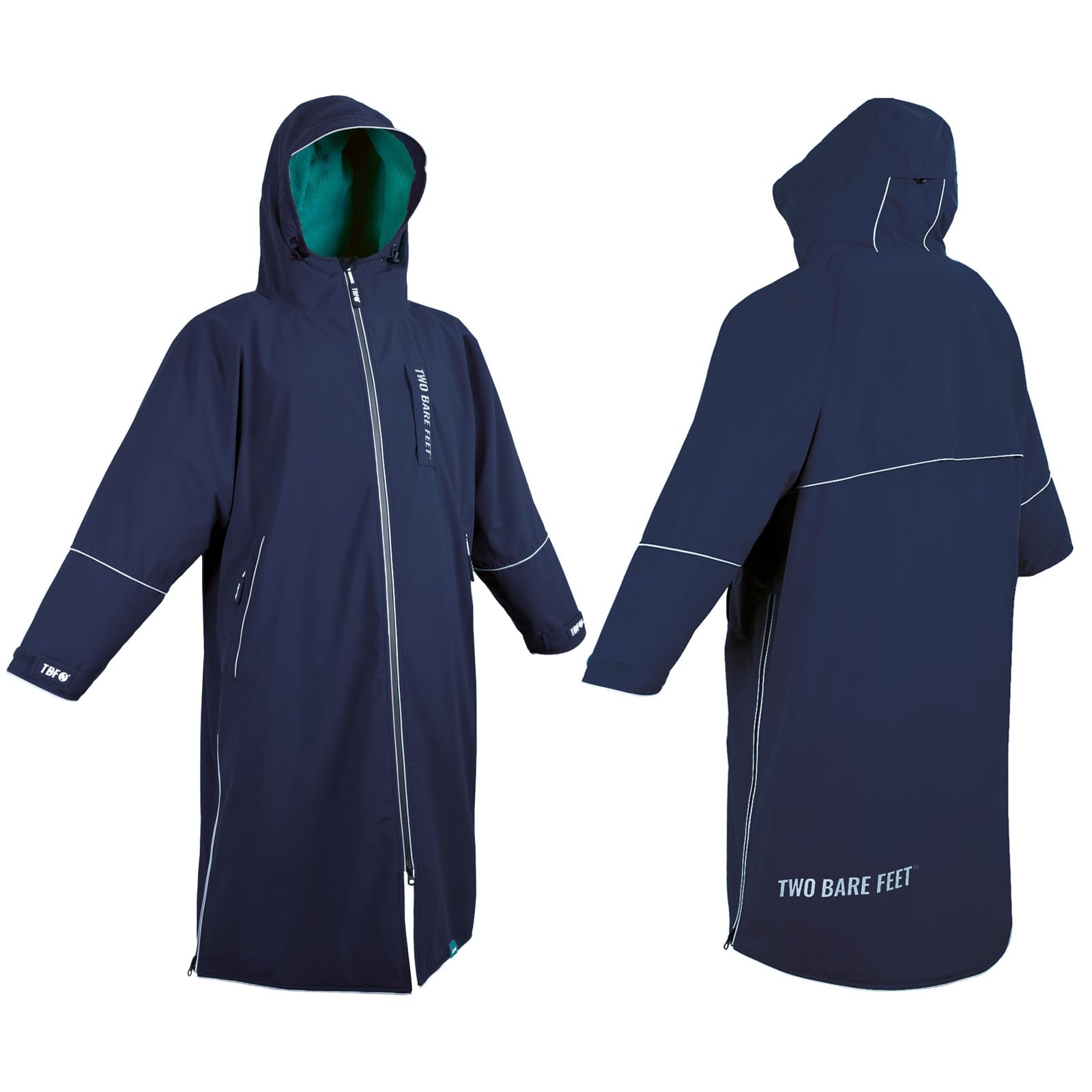 Two Bare Feet | Hi-Vis Equestrian Changing Robe | Waterproof, Windproof, Fleece-Lined Coat for Horse Riding & Outdoor Use (Marine Blue/Sea Green, Large)
